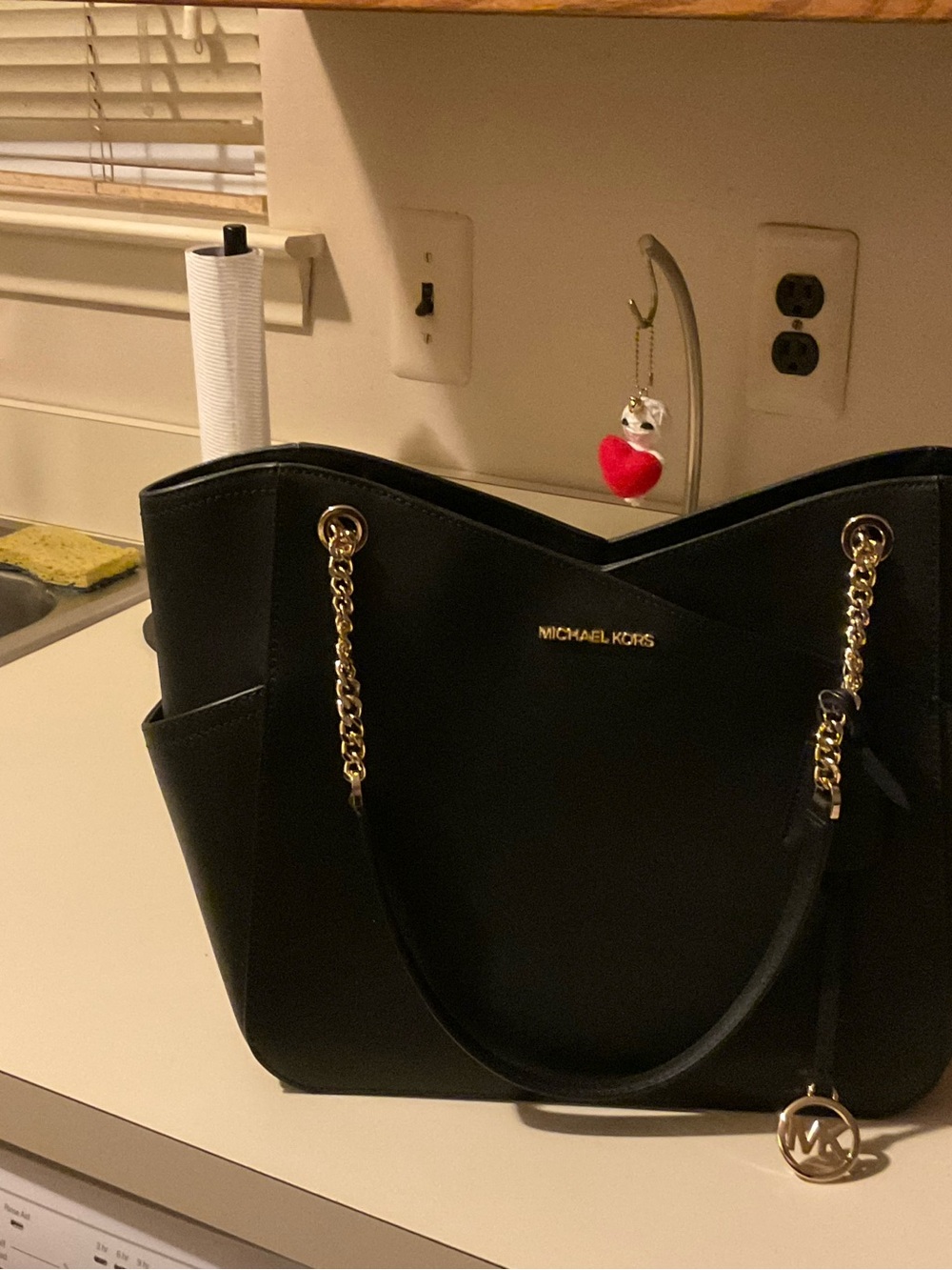 Michael Kors Black Tote with Gold Chain Accents